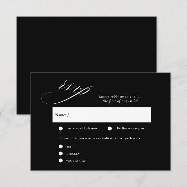Cartões de RSVP de Casamento com Caligrafia Românt (Frente/Verso)