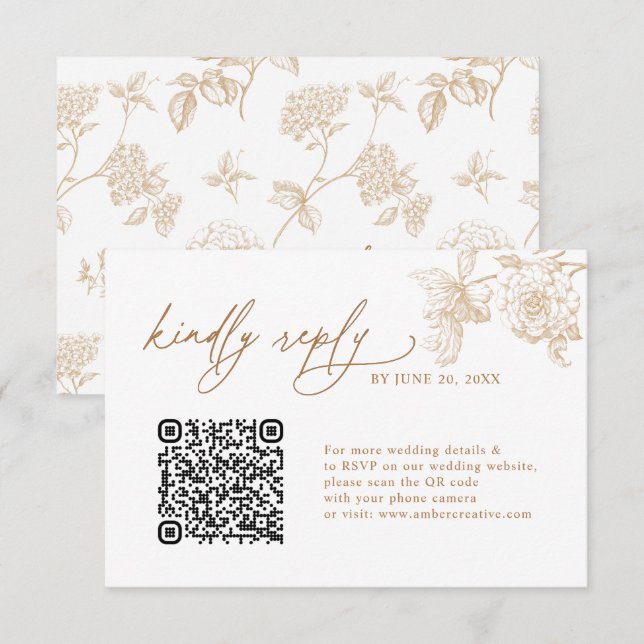 Cartões de RSVP de casamento com código QR floral  (Frente/Verso)
