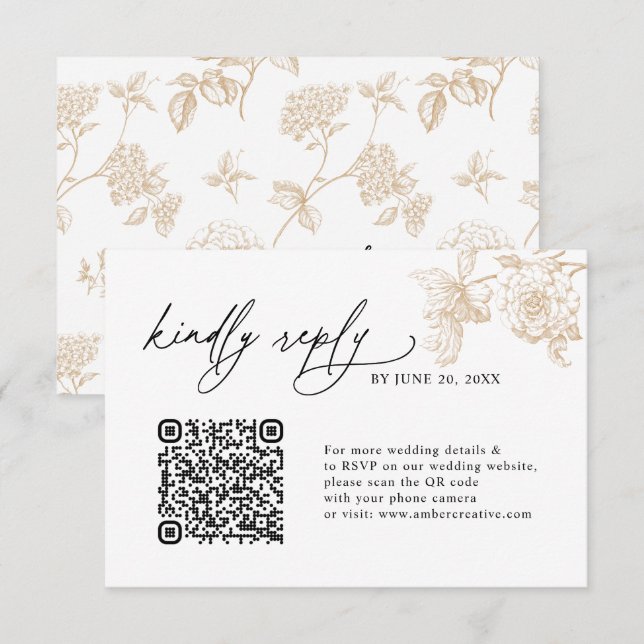 Cartões de RSVP de casamento com código QR floral  (Frente/Verso)