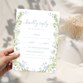 Cartões de RSVP de casamento com flora verde azul 