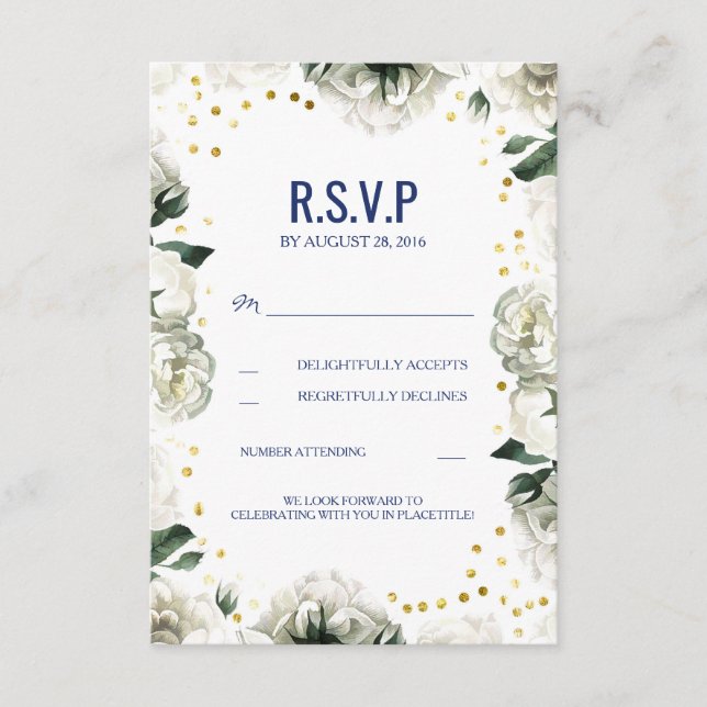 Cartões de RSVP de casamento com flores brancas vi (Frente)