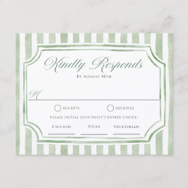Cartões de RSVP de casamento com listras em verde