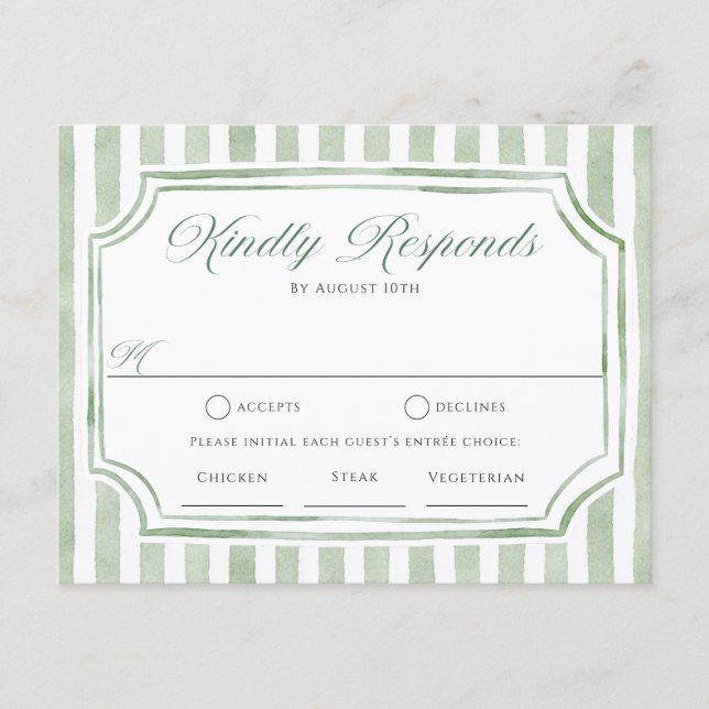 Cartões de RSVP de casamento com listras em verde  (Frente)