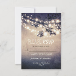Cartões de RSVP de casamento com luzes rústicas