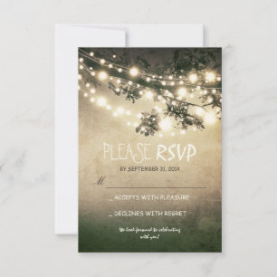Cartões de RSVP de casamento com luzes rústicas