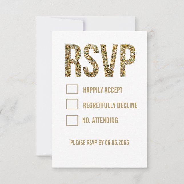 Cartões de RSVP de casamento com tipografia brilha (Frente)