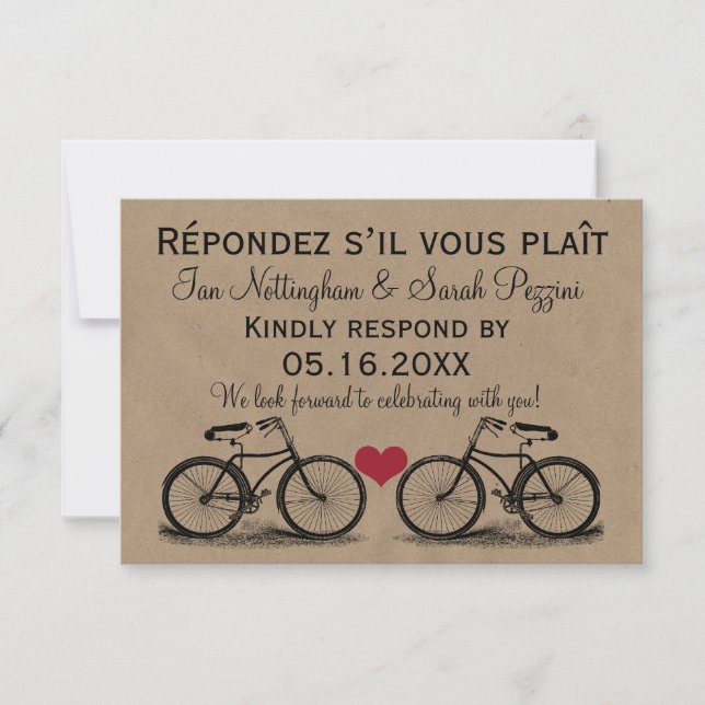 Cartões de RSVP de Casamento de Bicicleta Antiga (Frente)