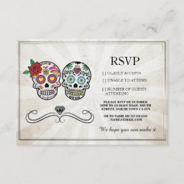 Cartões de RSVP de casamento de crânios de açúcar 