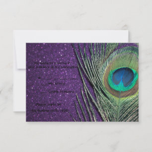 Cartões de RSVP de Casamento de Pavão Roxo Brilhan