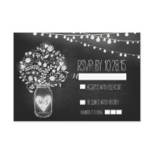 Cartões de RSVP de casamento em quadro-negro com j