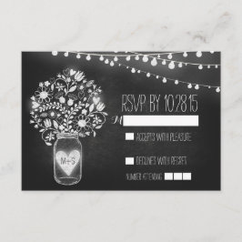 Cartões de RSVP de casamento em quadro-negro com j
