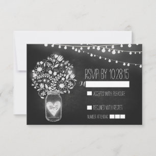 Cartões de RSVP de casamento em quadro-negro com j