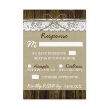 Cartões de RSVP de Casamento em Sacaria e Renda co