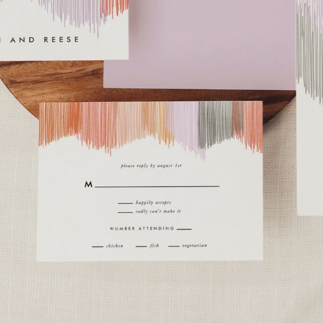 Cartões de RSVP de Casamento Franja Moderna (Pink Modern Fringe RSVP correspondence card.)