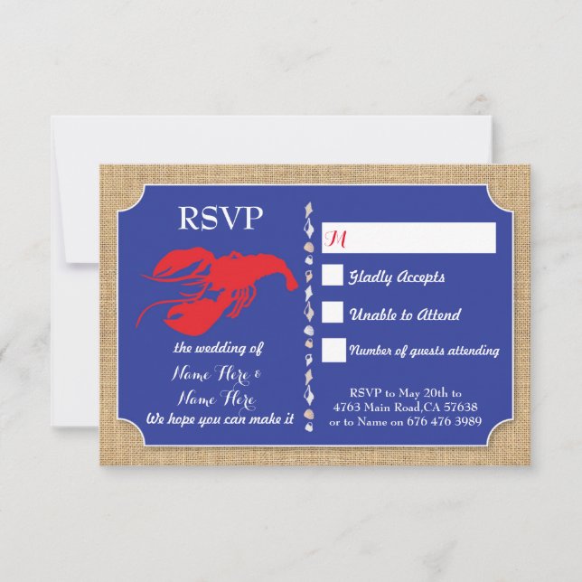 Cartões de RSVP de Casamento Lagostim Boil Lagosta (Frente)