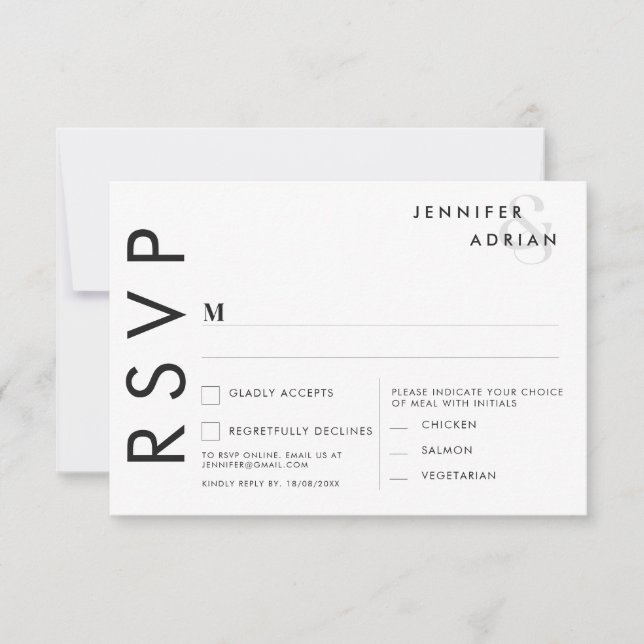 Cartões de RSVP de Casamento Minimalista (Frente)