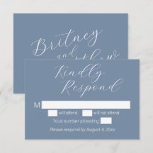 Cartões de RSVP de casamento minimalistas em azul 