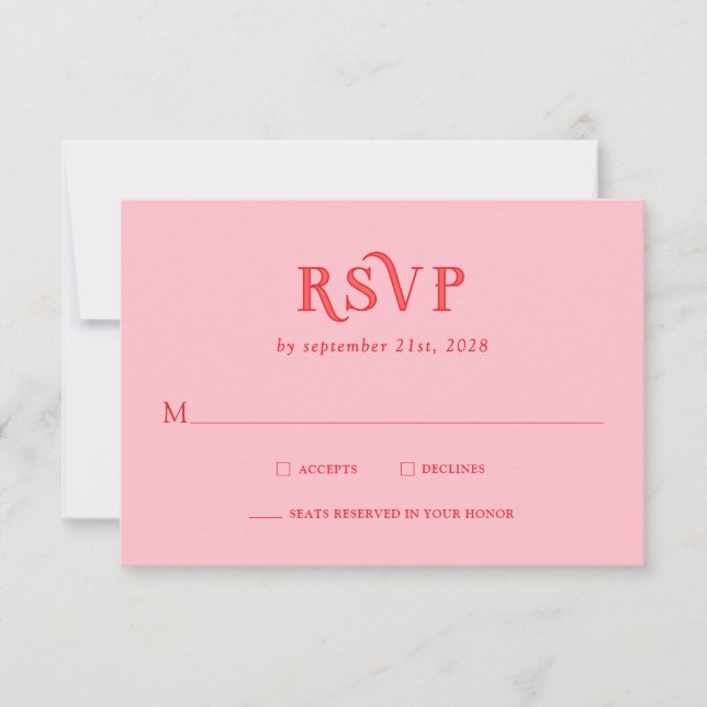 Cartões de RSVP de Casamento Modernos Rosa e Verme (Frente)