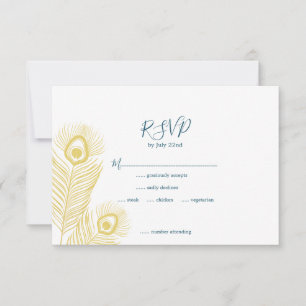 Cartões de RSVP de Casamento Pavão Dourado Elegant