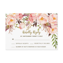 Cartões de RSVP de Casamento Peônia Rosa Beijo Dou