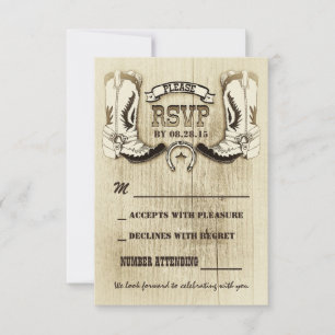 cartões de RSVP de casamento western com sapatos d