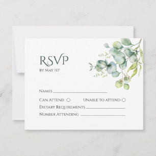 Cartões de RSVP de eucalipto em aquarela verde