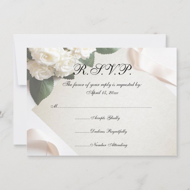 Cartões de RSVP de Flores de Casamento Brancos (Verso)