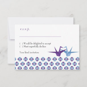 Cartões de RSVP de Grous de Origami (Azul Roxo) c/