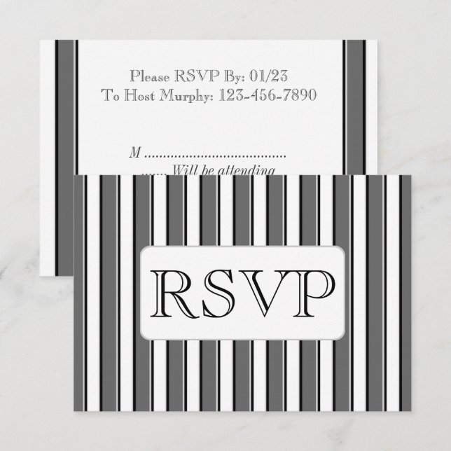 Cartões de RSVP de Listra Cinza Personalizados (Frente/Verso)