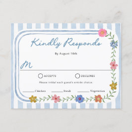 Cartões de RSVP de Listras Azuis Florais