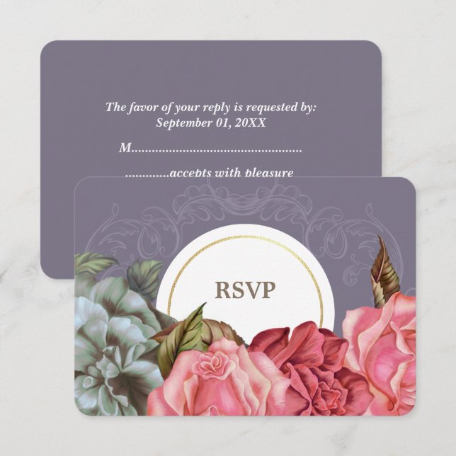 Cartões de RSVP de Pintura Floral Vintage Elegante (Frente/Verso)