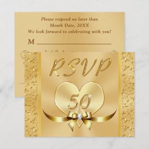 Cartões de RSVP Dourados para Bodas de Ouro de Ani