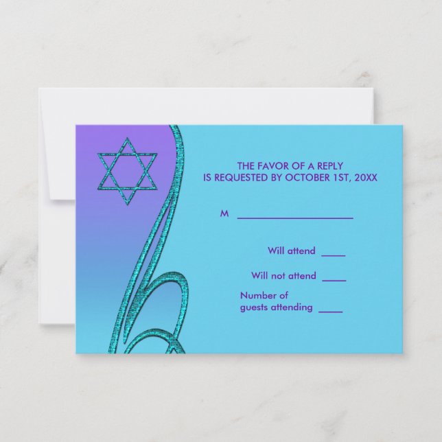 Cartões de RSVP Estrela de Davi Roxo Azul Teal (Frente)
