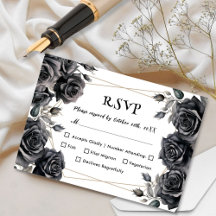 Cartões de RSVP Florais de Rosas Pretas de Casamen