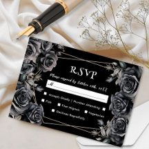 Cartões de RSVP Florais Pretos e Sombrios para Cas