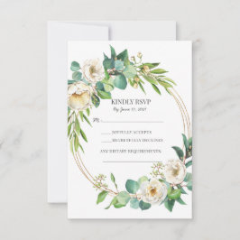 Cartões de RSVP florais verde, dourado e branco pa