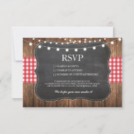 Cartões de RSVP Giz Casamento Madeira Rústico Xadr