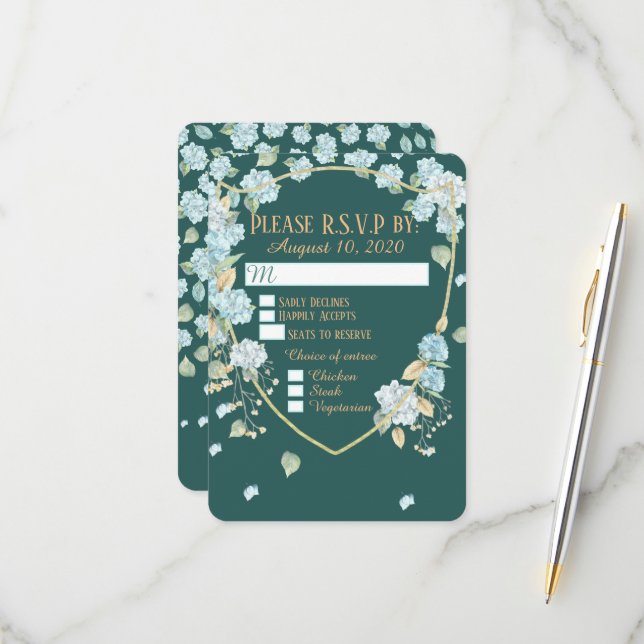 Cartões de RSVP Hortênsias ao luar (Frente/Verso In Situ)