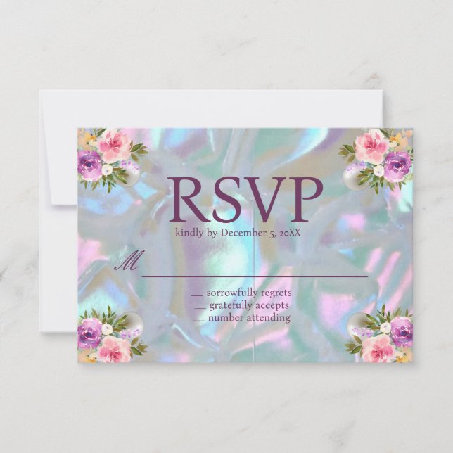 Cartões de RSVP Iridescentes de Madrepérola (Frente)