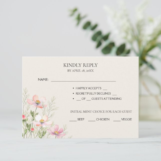 Cartões de RSVP para um casamento de flores silves (Em pé/Frente)