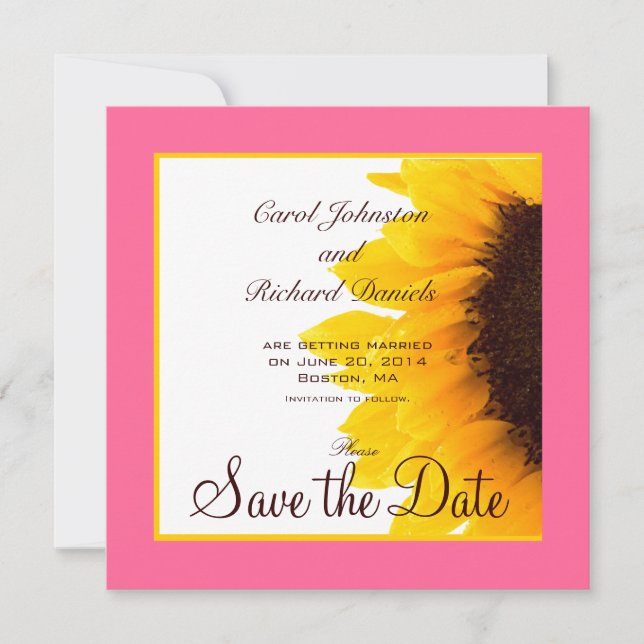 Cartões de Salvar a Data do Girassol Rosa Amarelo (Frente)