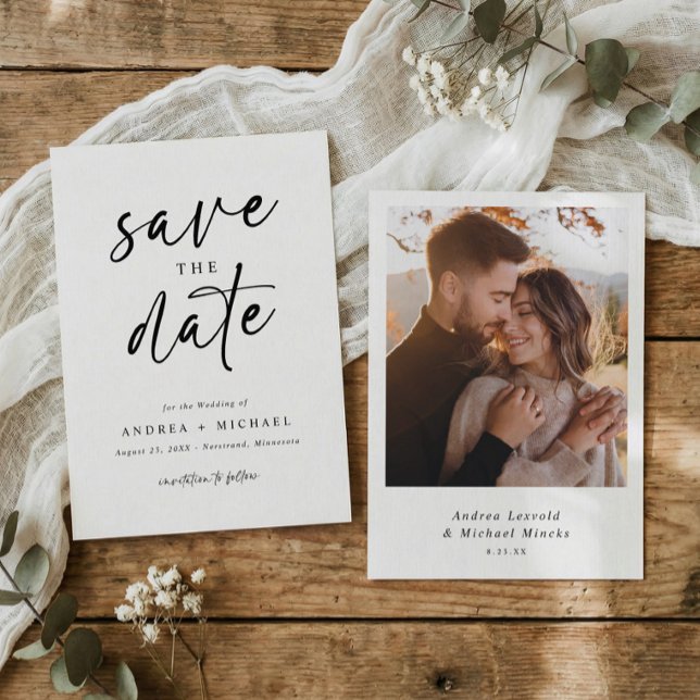 Cartões de Salve a Data Modernos Minimalistas Dive (Fun casual handwriting save the date photo cards)