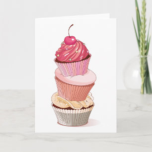 Cartões de saudação da pilha de cupcakes