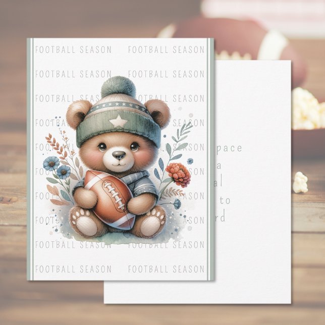 Cartões de saudação de futebol de Urso Personaliza (Cute Custom Football Greeting Card (front and back))
