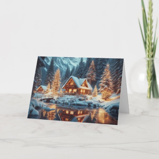 Cartões de saudação de Natal Rustic Cabin (Frente)