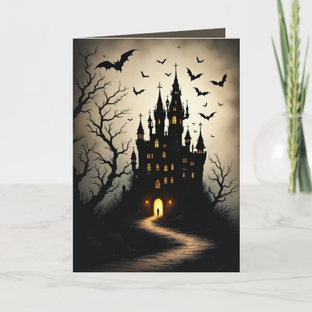 Cartões de Saudação do Castelo de Spooky Shadow Ha (Frente)