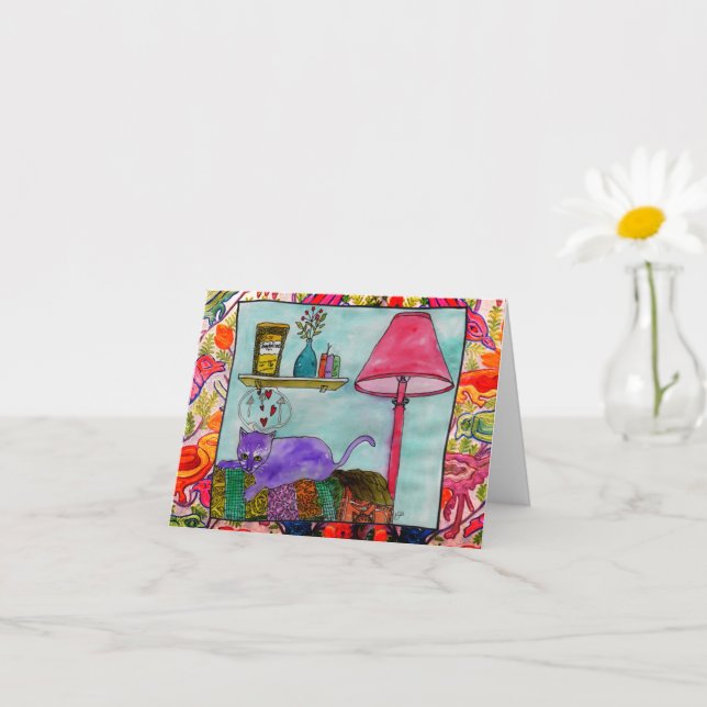 Cartões de saudação para pintura de gatos brancos  (Planta pequena)