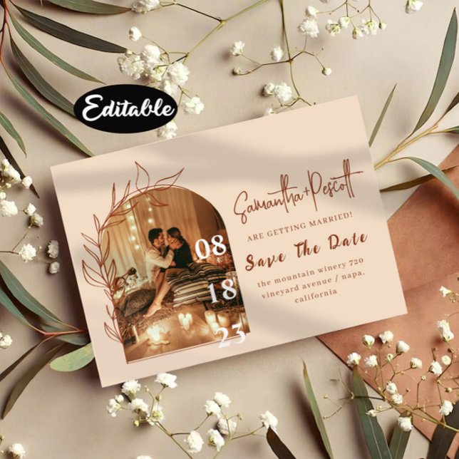 Cartões de Save the Date com Arco de Folhagem Româ (Criador carregado)