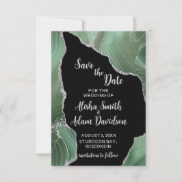 Cartões de Save The Date com Brilho Prateado Verde