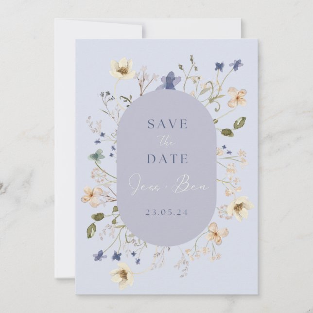 Cartões de Save the Date de Casamento com Flor Sil (Frente)